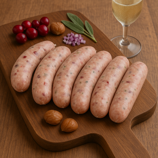 🎄 Farm2Table Festive Sausage – Cranberry, Chestnut, Sage, Red Onion & Prosecco