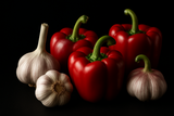 Garlic and red pepper. black background